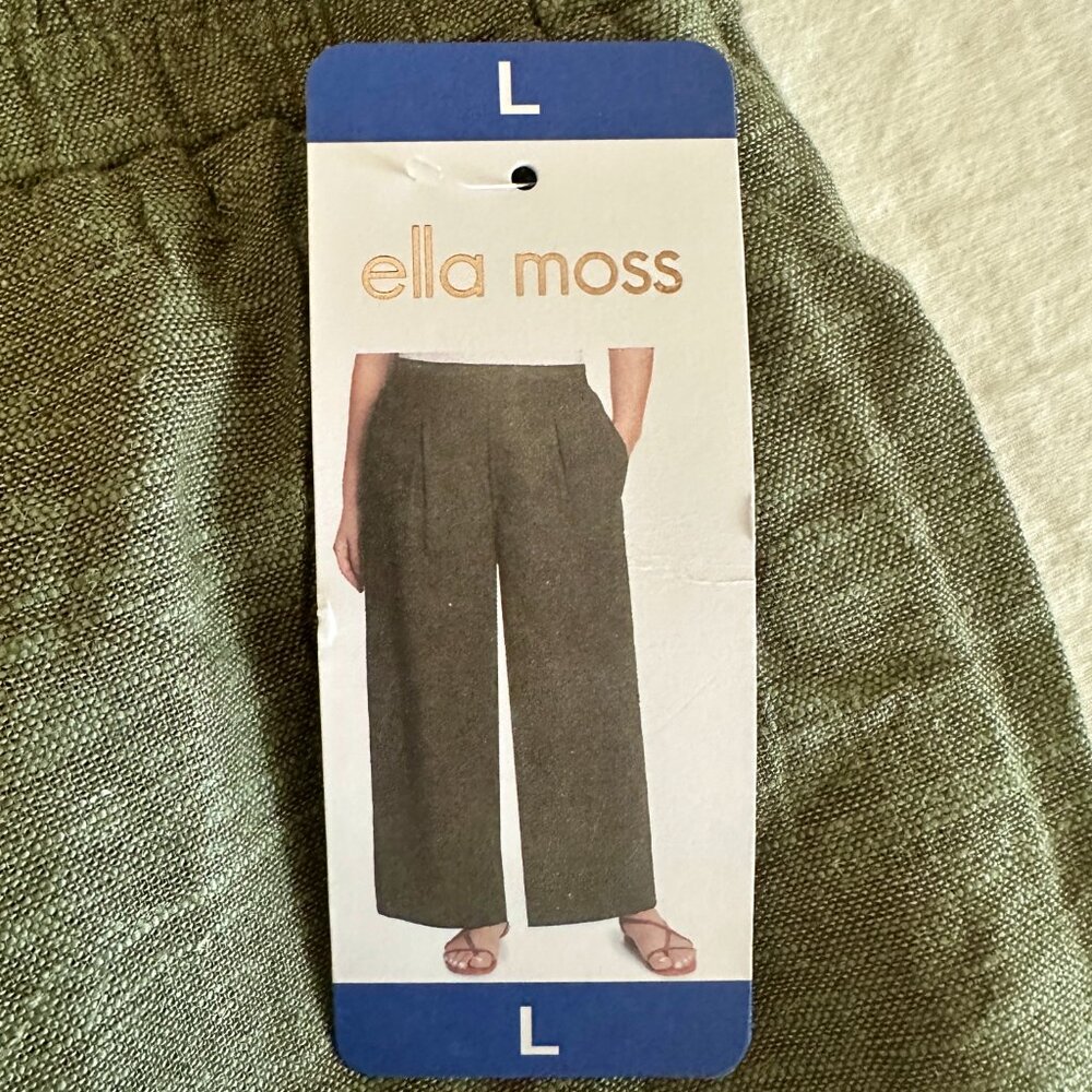 Ella Moss Women's Linen Blend Pant Size L Green Wide Leg Cottagecore Coastal NEW